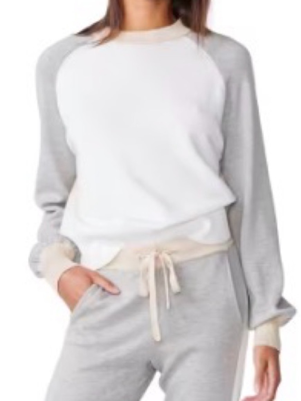 Monroe Cozy Two-Tone sweater and Jogger Set - White,Light Gray & beige.